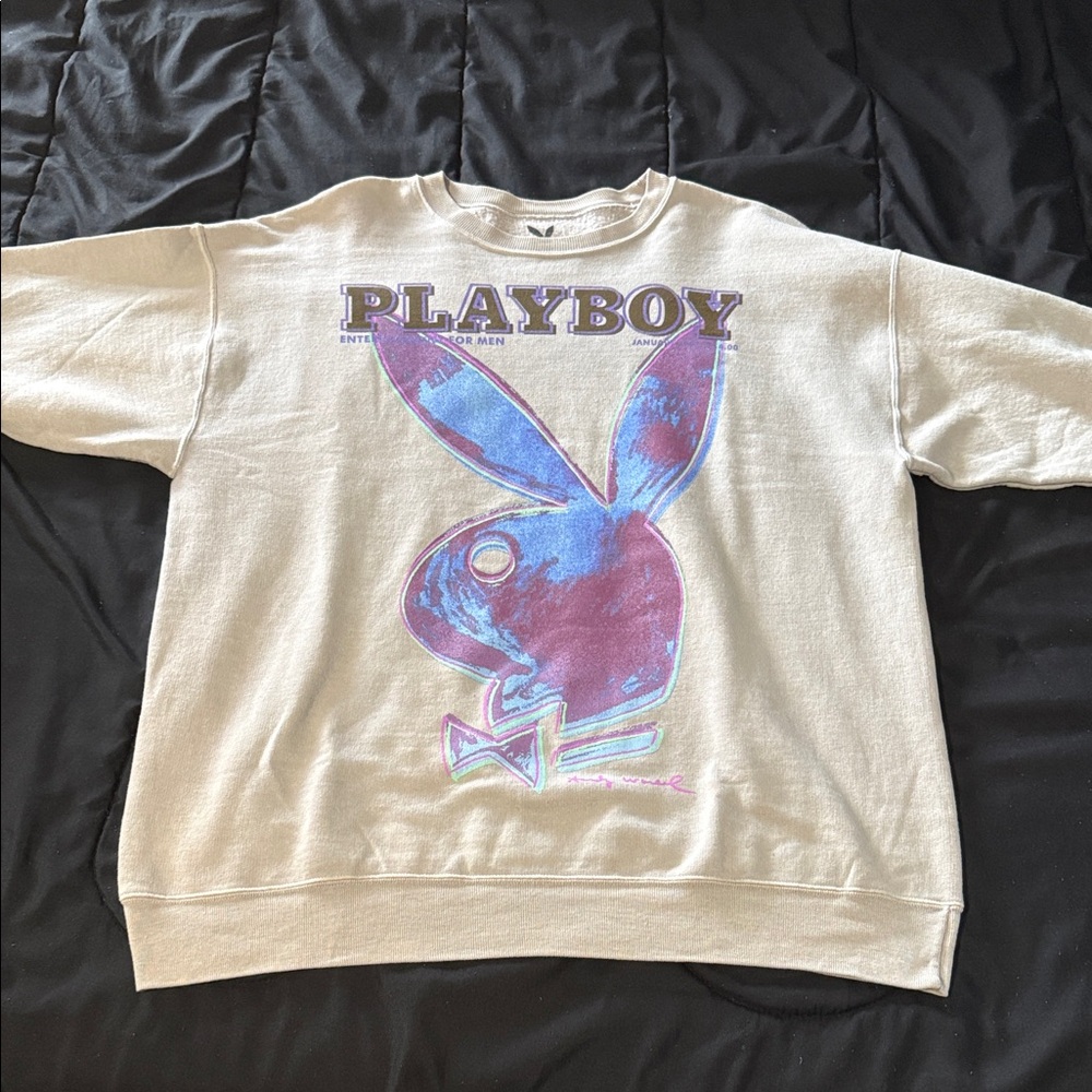 PLAYBOY Cream Sweater with Blue and Purple Logo